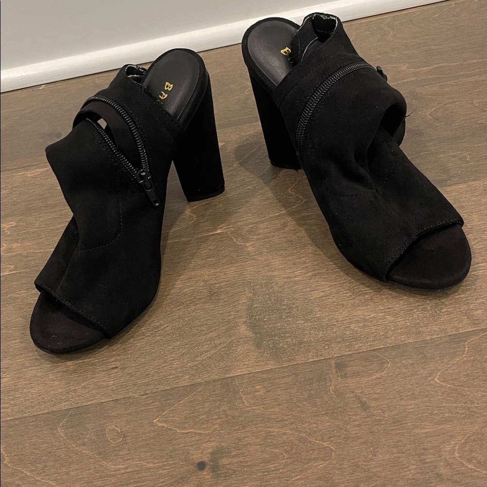 BAMBOO Black Open-peep Toe Heels Boots size 7